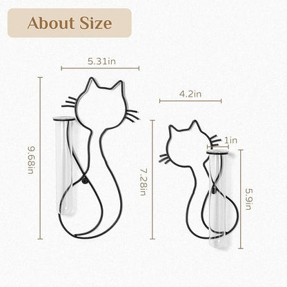 Wall Propagation Stations for Indoor Plants: Cat Design Glass Terrarium Planter Tubes for Cuttings Air Plants Small Flower Pothos Bud Vase - Gift for Women Plant Lovers
