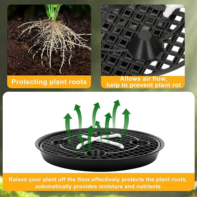 4 Pack Plant Saucer 14 inch, Self Watering Fabric Pot Base, Auto Pots Fit for 5 Gallon Grow Bags, Plant Saucers Flower Pot Tray , Auto Watering Plant Saucer for Fabric Planters 3 Year Warranty