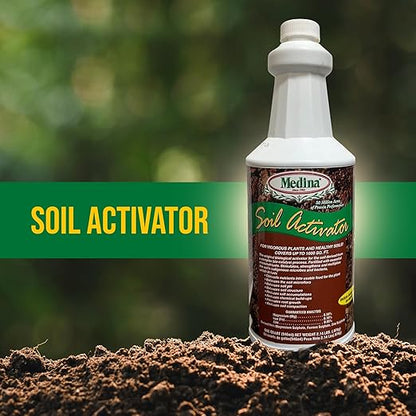 Medina Liquid Soil Activator - Liquid Fertilizer for Indoor & Outdoor Plants - Promotes Root Growth, Balances Soil Compaction - Ideal Plant Food for Houseplants - Covers up to 1000 Sq. Ft. - 1 Quart