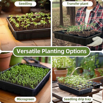 SOLIGT Extra Thick Heavy Duty 10 Pack Seed Starting Trays - Microgreens Growing Trays Seedling Plant Germination Starter Tray Transplant Fodder Flats, No Holes, No Leakage, Reusable, 14 * 10.8 * 2.3"