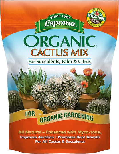 Espoma Organic Cactus Potting Soil Mix, Natural & Organic Soil for Cactus, Succulent, Palm, and Citrus grown in containers both indoors and outdoors, 4 qt, Case of 12