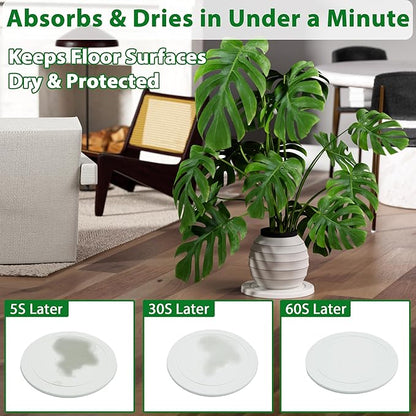 Plant Saucer Flower Pot Saucers Plant Trays for Pots Instant Dry Diatomaceous Earth Round Plant Drip Trays for Indoors Keeping Counter and Floors Dry and Clean (2Pcs White Large)