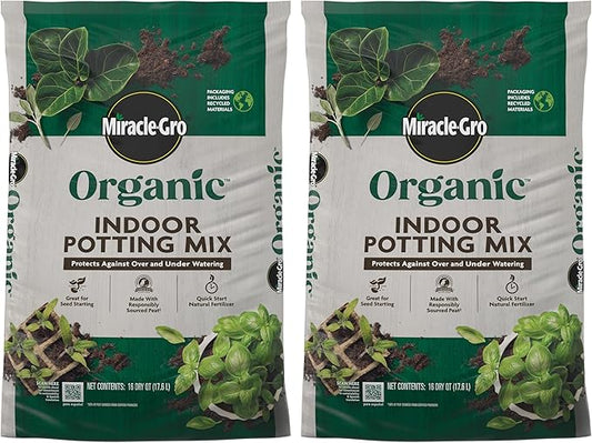 Miracle-GRO Organic Indoor Potting Mix, Protects Against Over and Under Watering, for Indoor Container Plants, Houseplants and Starter Plants, OMRI Listed, 16 qt., 2-Pack