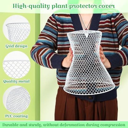 Therwen 15 Pcs Large Chicken Wire Cloche Plant Protector Cover 11x12 Inch Metal Garden Cloche Dome for Plants Wire Protection Basket with Garden Stakes Plant Cages from Animals (White)