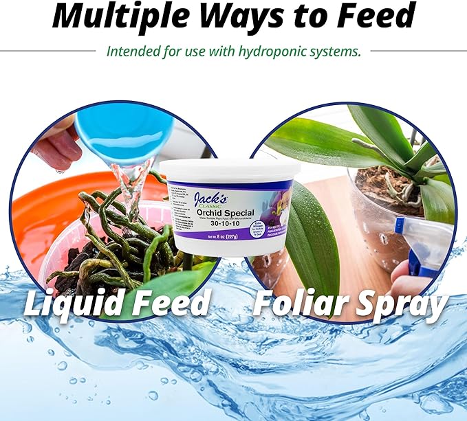 Jack's Classic 30-10-10 Orchid Special Water-Soluble Fertilizer with Micronutrients and Extra Nitrogen, Used for Turfs and Ornamental Grasses, 8oz