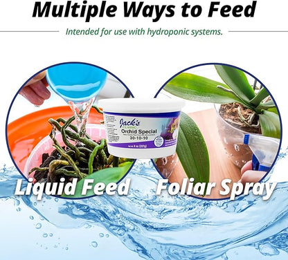 Jack's Classic 30-10-10 Orchid Special Water-Soluble Fertilizer with Micronutrients and Extra Nitrogen, Used for Turfs and Ornamental Grasses, 8oz