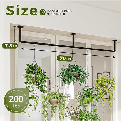 Bamworld Plant Hanger Indoor 70in Hanging Planters Rod Hanging Plant Holder for Window Plant Shelves Metal Rod，Pots Not Included