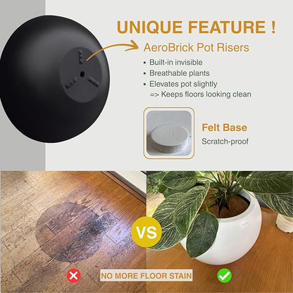 7.7" H x 22" D Round Bowl Fiberstone Planter for Succulent and Lotus with Drainage Hole, Smooth Finishes, Weather Resistant, Included 2 Extra Coco Mats (Black, 19.9" Pot Opening)