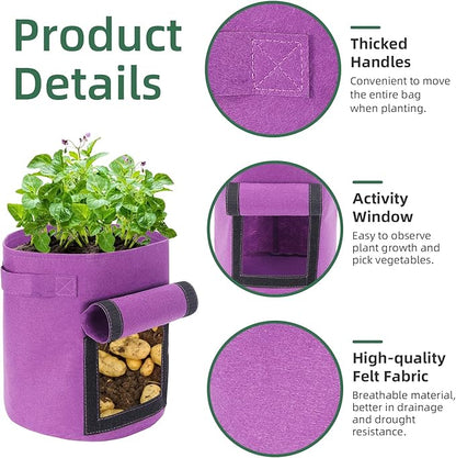 6 Pack 10 Gallon Potato Grow Bags with Flap, Potato Growing Bags Garden Planting Bag with Handle, Nonwoven Fabric Vegetables Grow for Potato Tomato Carrot Onion (10 Gallon)