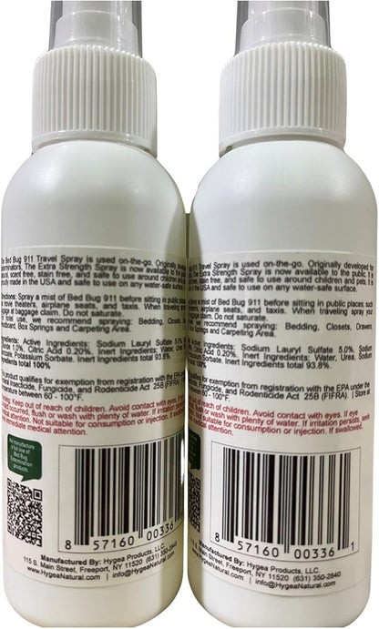 Hygea Natural Extra Strength Bed Bug Killer & Mite Travel Spray - TSA Approved Size - Child & Pet Friendly - Stain & Odor Free - for Hotel, Suitcase, Backpack, Shoes - 66% Stronger Formula(2pk, 3 oz)
