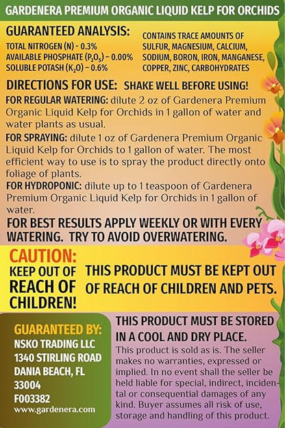 GARDENERA Premium Organic Seaweed & Kelp Superfood for Orchid Plants - 8 oz - Liquid Kelp Fertilizer Concentrate (Makes 45 Gallons)