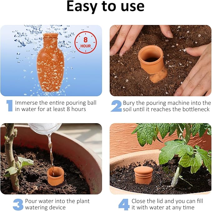 8pcs Ollas Self Watering Terracotta Planter Terra Cotta Clay Watering Spikes for Indoor Outdoor Plants - Large Reservoir Bulbs