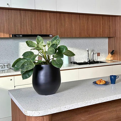 21" H x 19" D Corso Fiberstone Round Tapered Planter with Drainage Hole, Smooth Finishes, Weather Resistant for Indoor and Outdoor Use, Included 2 Extra Coco Mats (Black, 15" Pot Opening)