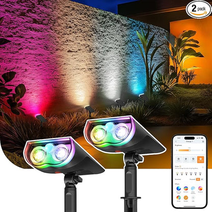 Linkind Smart Solar Lights Outdoor SL5 with Motion Sensor, APP Control Cool/Warm White/Color Changing Solar Spot Lights Outdoor, IP65 Landscape Lighting for Yard, Garden, Path(2 Pack)