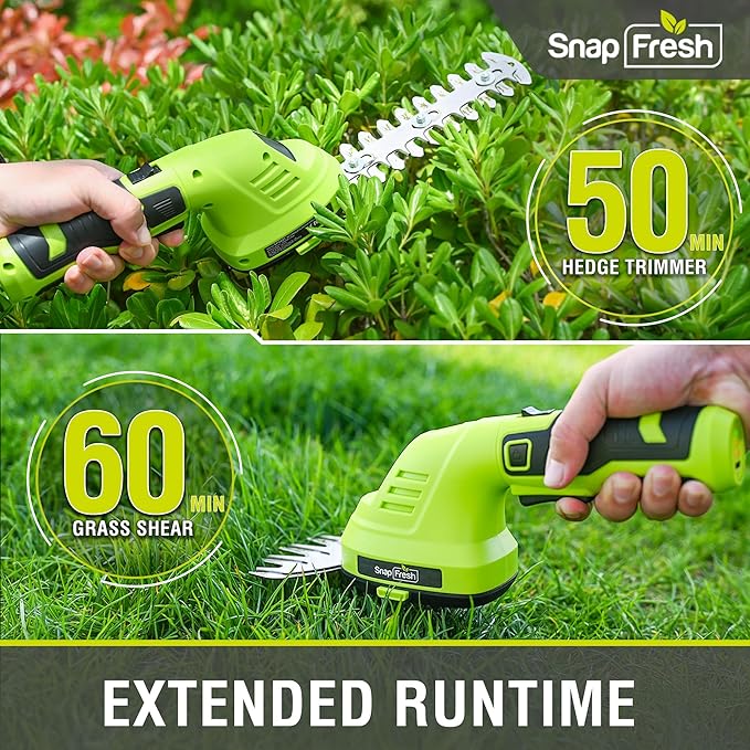 SnapFresh Hedge Trimmer Cordless Grass Shear, 2 in 1 8V Electric Grass Clipper and Hedge Shears with Rotating Head, Handheld Bush Trimmer/Grass Cutter/Shrub Trimming with Battery for Garden & Lawn