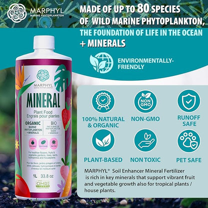 MARPHYL Organic Minerals Liquid Fertilizer – Essential Trace Mineral Blend for Healthy Plant Growth, Improves Nutrient Uptake for Garden Flowers, Vegetables, Succulents & Hydroponics