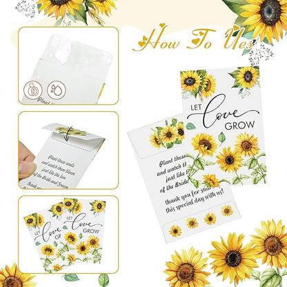 Cinrobiye 50 Sets Let Love Grow Wedding Favors for Guests Seed Packet Bags (Seed Not Include) with Tags & Labels Flowerpot for Bridal Shower Party Favors Bulk Wedding Souvenirs for Guests (Sunflower)