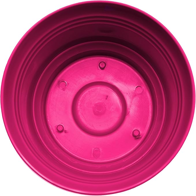 Bloem Saturn 12" Fuchsia Round Resin Planter Pot with Snap-in Saucer for Indoor and Outdoor Gardening