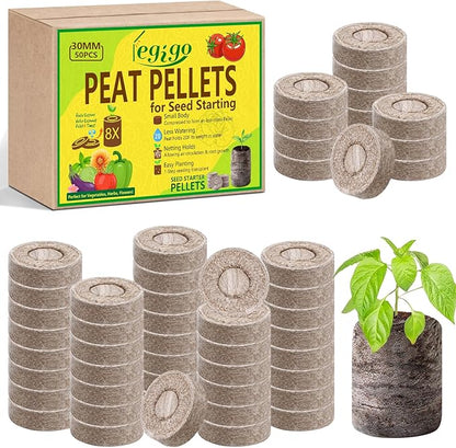 Legigo 50 Pcs 30mm Peat Pellets Seed Starter Soil Pods- Seedling Soil Peat Pods for Seed Starting, Compressed Seed Pod Root Starter Plugs for Garden Plant Cuttings Planting Herb Flower and Vegetables