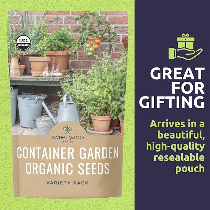 Organic Container Garden Seeds Variety Pack - 10 Individual Packs - 2026 Season - Roquette arugula, Genovese Basil and More! for Indoor & Outdoor Planting (Non-GMO, Certified Organic)