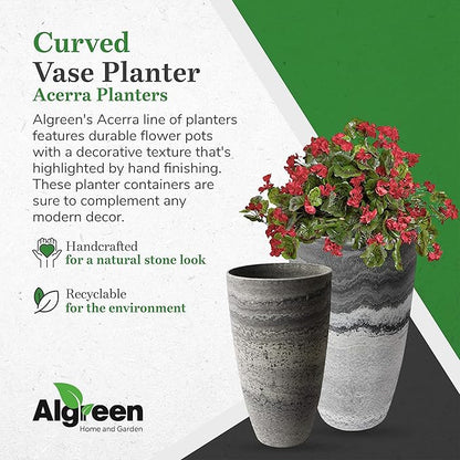 Algreen Products Acerra Composite Vase Planter with Drainage Hole, Decorative Texture, Removable Plug for Lawn and Garden, Marble
