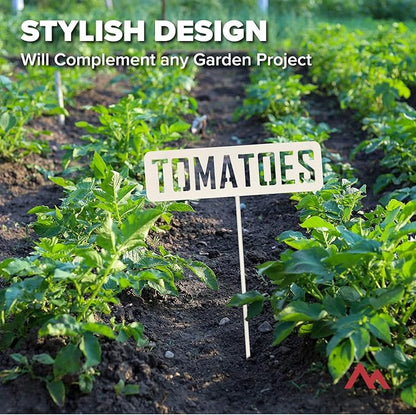 14” Tall Tomatoes White Powder Coated Steel Garden Plant Label Sign Durable Stake for Vegetable Herb Growing Yard Greenhouse for Outdoor Gift Made in USA