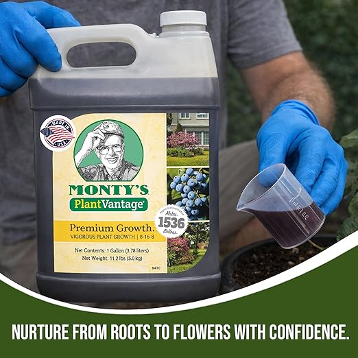 PlantVantage Premium Growth Liquid Plant Food - Liquid Fertilizer for Stronger Stems & Larger Leaves, NPK Fertilizer (8-16-8) with Zinc & Iron, Foliar Spray for Trees, Shrubs & Flower Boost, 1 Gallon