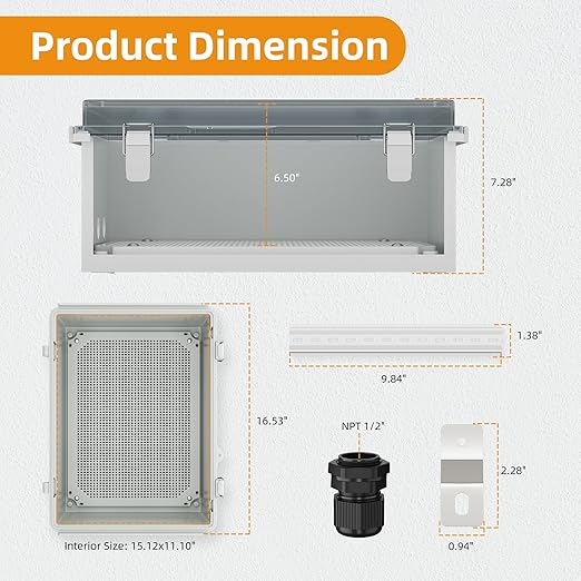 Joinfworld Electrical Box Weatherproof Plastic Junction Box 15.7x11.8x7.1 Outdoor WiFi Nema 4 Enclosure Clear Cover for Electric Connection Exterior Project