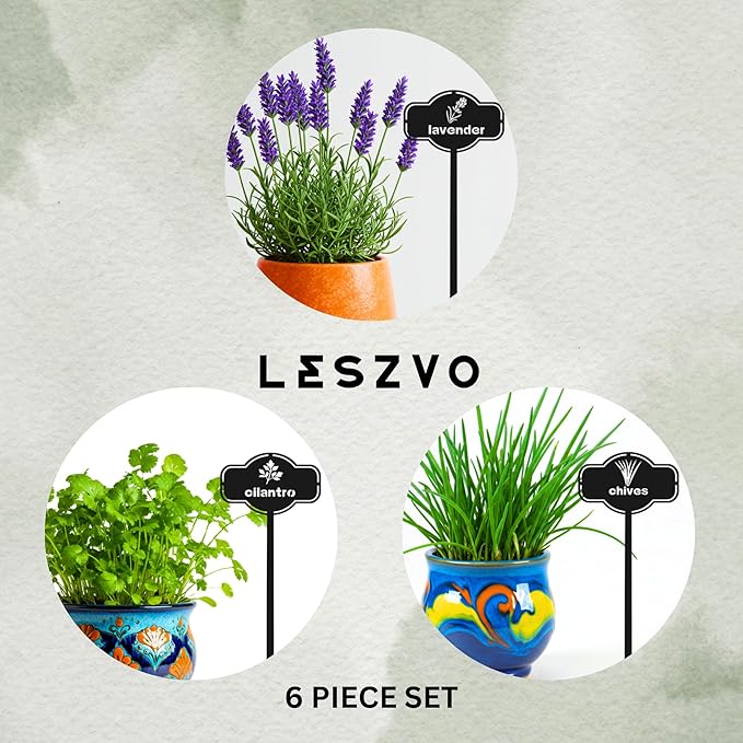 6 Piece Culinary Herbs Set Laser Cut Metal Garden Markers - Reusable Herb Sign, Sturdy and Weatherproof Steel Tags for Potted Plant, Garden and Greenhouse. Durable Label for Herbs & Spices