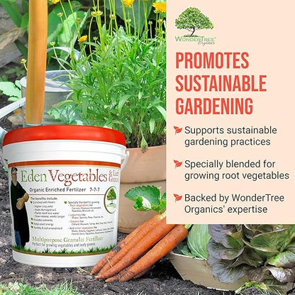 Eden Vegetables & Leafy Greens Organic Enriched Fertilizer - Neem Plant Food 7-7-7 Enriched Formula for Perfect Nitrogen, Phosphorous & Potassium Balance (5 lbs)