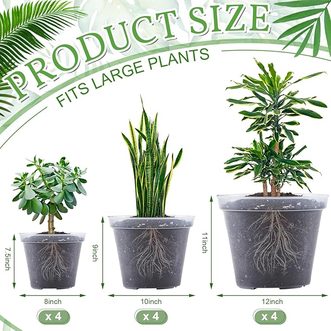 Vesici 12 Pcs 8/10/12 Inch Large Size Clear Nursery Pots Variety Pack Plant Pots with Drainage Holes Planters for Indoor Plants Flexible Transparent Plastic Plant Bottle Succulents