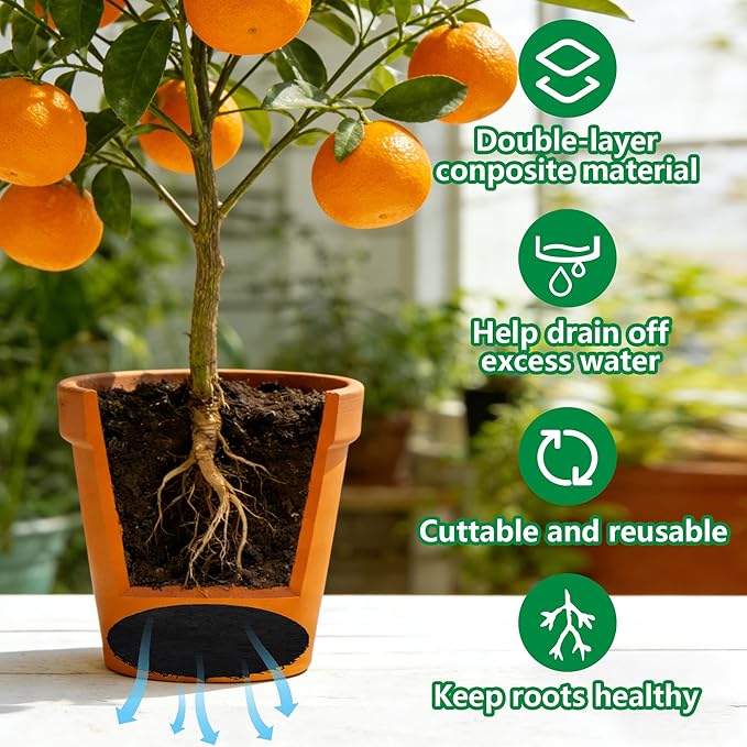 4 Pack Pot Mesh Drainage Discs, 12 Inch Thickened Drainage Hole Insert Pads, Reusable Plant Pot Bottom Mesh Mats for Indoor Outdoor Gardening to Prevent Soil Loss and Keep Root Healthy