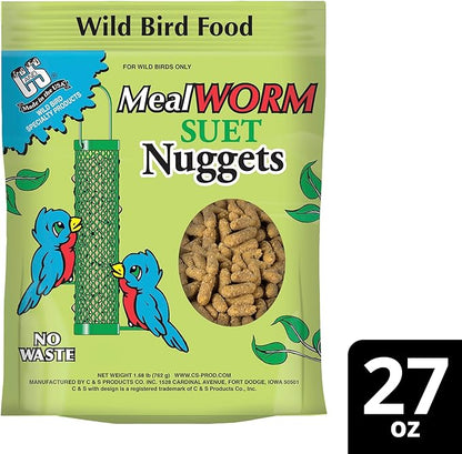 C&S Mealworm Suet Nuggets, Outdoor Wild Bird Food for Robins, Blue Jays, Woodpeckers, Wrens, Bluebirds and More, 27 Ounces