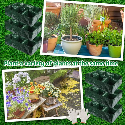 Gerrii 6 Pack 35 Gallon Fabric Raised Garden Beds Rectangle Garden Planting Bed with 6 Divided Grids Drainage Holes 4 Pcs Warehouse Gloves for Vegetables Flowers Tomatoes Herb(Polypropylene, Cotton)