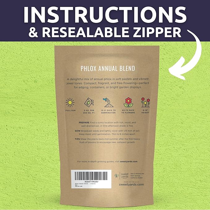 Phlox Annual Blend – Large 2 Ounces Seed Packet – 28,000 Flower Seeds for Planting – Phlox drummondii