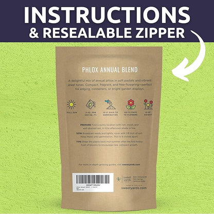 Phlox Annual Blend – Large 2 Ounces Seed Packet – 28,000 Flower Seeds for Planting – Phlox drummondii