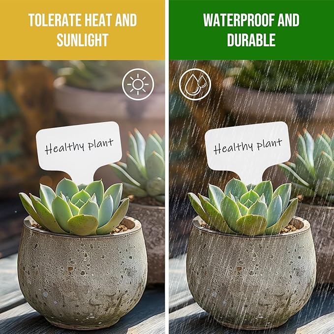 Plant Labels 1000 Pcs Yuanling T-Type Plastic Garden Tags Waterproof Plant Sign Stakes Nursery Garden Makers for Seedlings Flower Vegetables Herb Potted Belt Permanet Marker Pen (White)