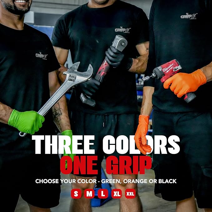 Herkules Grip Heavy Duty 8Mil Black Nitrile Gloves,3D Raised Diamond Texture-Latex & Powder-Free Industrial, Mechanic