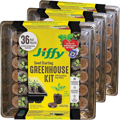 Jiffy Seed Starting Tray Kit - 36 Cell, Bonus 3 Pack, Seeding Starter Kit - 11 x 11 x 4.25 in - Plastic