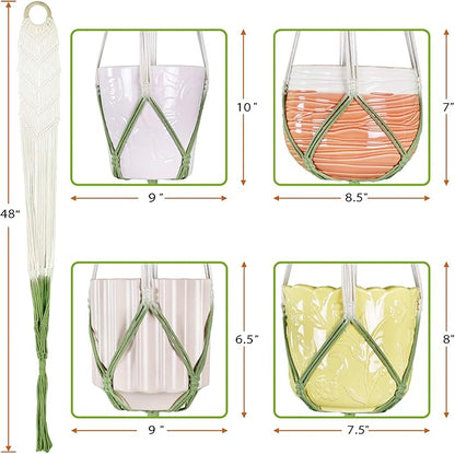 LIVALAYA Macrame Plant Hangers Wall Planter - Green Ombre 48 Inch, for Indoor or Outdoor, 100% Cotton Rope Hanging Plant Holder with Tassel for Flower Pots and Succulents Modern Boho Home Décor