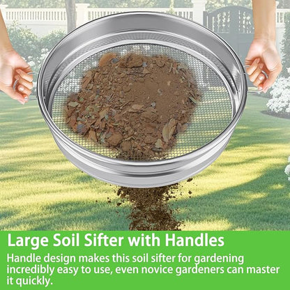 19“ Large Soil Sifter with Handle for Gardening, Dirt Sifter, Compost Sifter, Rock Sand Sifter, Wheelbarrow Sifter, Garden Soil Sieve, Metal Gravel Pellet Worm Sifter, Heavy Duty Bin Outdoor