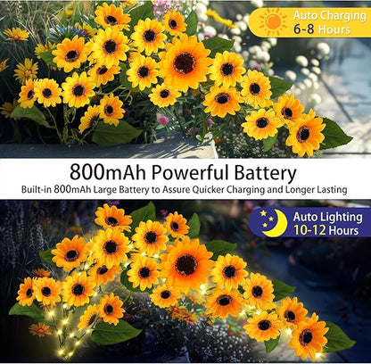 Solar Sunflower Lights Outdoor, 4 Pack with 92 Lifelike Petals, Waterproof 360 Bright LED Fall Decor for Garden, Patio, Flowerbed, Yard - Gift for Mom