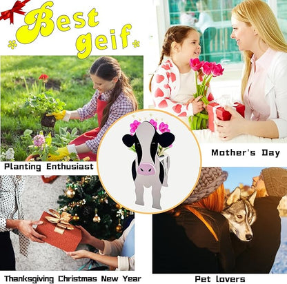 Cute Animal Planter Pot, Flower Pot for Indoor/Outdoor,Small Cute PVC Animal Face Shape Plant Container Best for Home Office Garden Decor (Milk Cow)