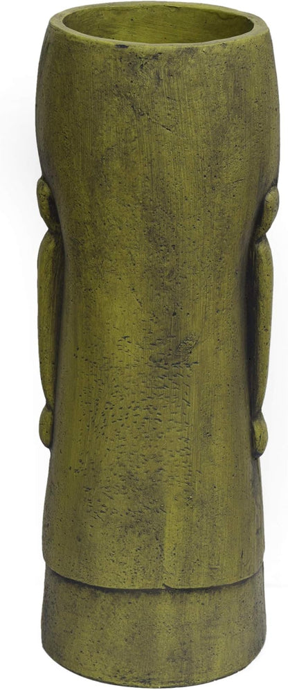 Christopher Knight Home Jorine Lightweight Concrete Planter, Cast Stone Planter, Moai Design Urn, Tall Plant Pot, Easter Island Garden Pot with Drainage Hole for Backyard Hall Garden, Antique Green
