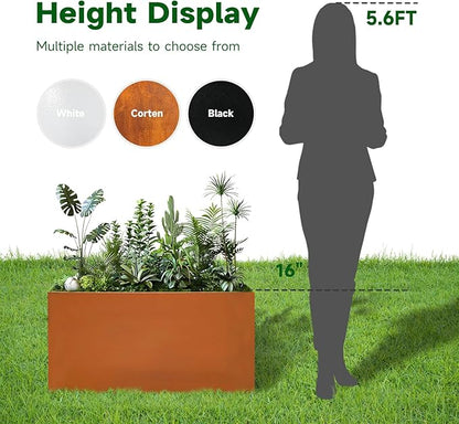 Corten Steel Corner Metal Planter Box L36 x W12 x D16 Rusted Garden Steel Planter Pot for Patio Modern Farmhouse Rustic Design (L36 x W12 x D16, Rusted)