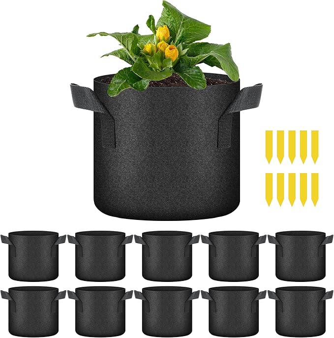 HealSmart Plant Grow Bags 2 Gallon, Tomoato Planter Pots 10-Pack with Handles, Aeration Nonwoven Fabric, Heavy Duty Gardening Planter for Vegetable, Herbs and Flowers, Black 2024 Version