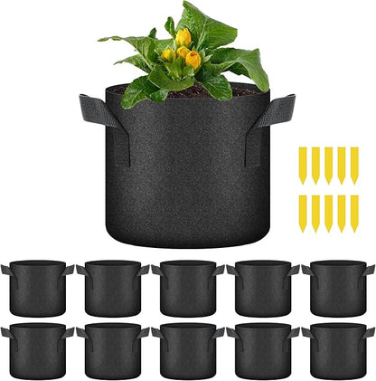 HealSmart Plant Grow Bags 2 Gallon, Tomoato Planter Pots 10-Pack with Handles, Aeration Nonwoven Fabric, Heavy Duty Gardening Planter for Vegetable, Herbs and Flowers, Black 2024 Version