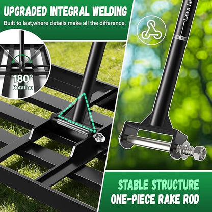 Lawn Leveling Rake 36X12 inch,78" Long Handle Level Rake ,Heavy Duty Yard Leveling Rakes Suit for Garden,Golf Lawn and Farm,Effort Saving Tool for Soil Grass Golf Field
