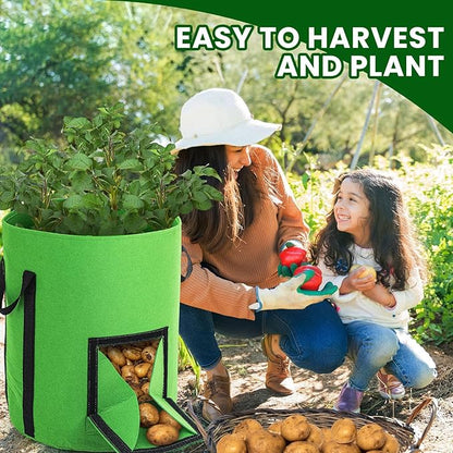 4 Pcs Upgraded Potato Grow Bags 10 Gallon with Harvest Window Visible Window Planting Bags Gardening Pots Thickened Nonwoven Planter for Growing Potato Tomato Vegetable (Multicolor)