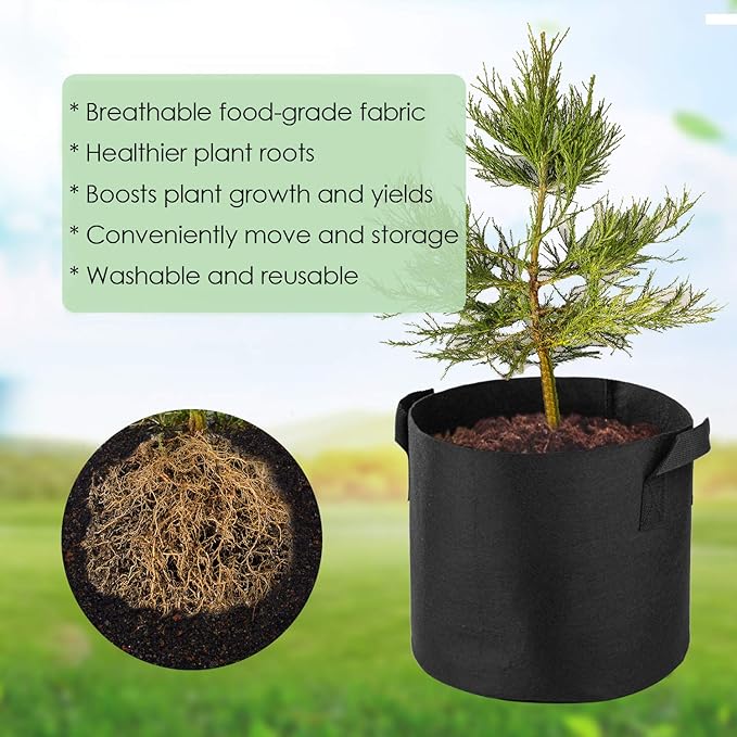 5-Pack 15 Gallon Grow Bags Heavy Duty Container Thickened Nonwoven Fabric Plant Pots with Handles Black